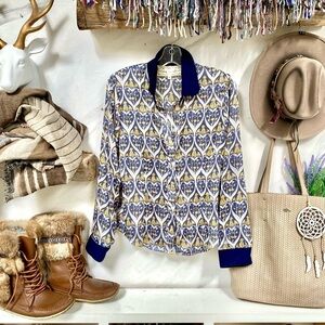 Sweet boho floral blouse w metal collar accents w shabby chic folk vibe